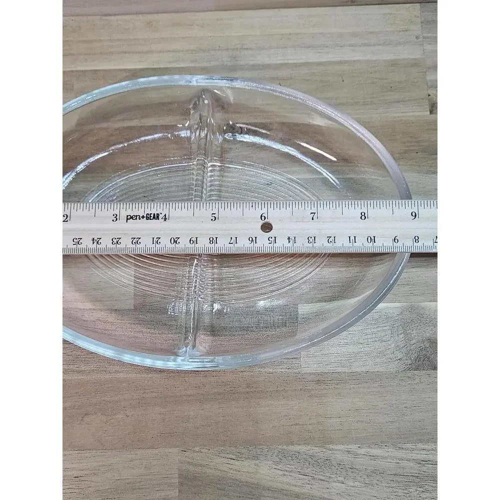 Vintage Glasbake J-558 Clear Glass Divided Oval Serving Dish - 10